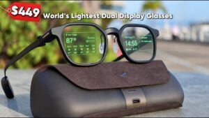 Front view of the RayNeo iO smart glasses showing the magnesium aluminum frame.