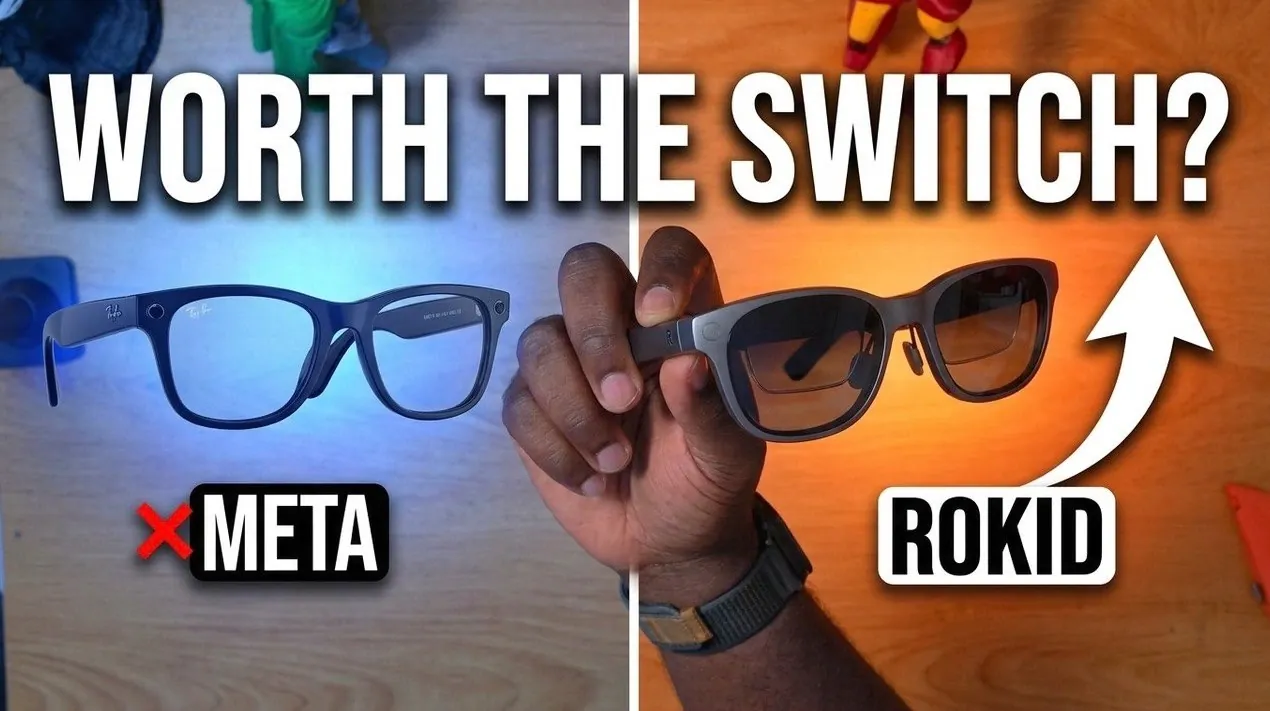 Close-up of the micro-LED display on Rokid smart glasses