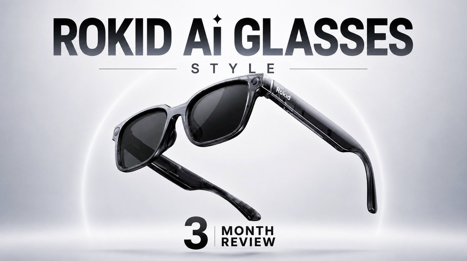 Black Rokid Air Glass Style smart glasses resting on a desk.