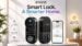 The SMONET AH1 smart lock mounted on a wooden front door.