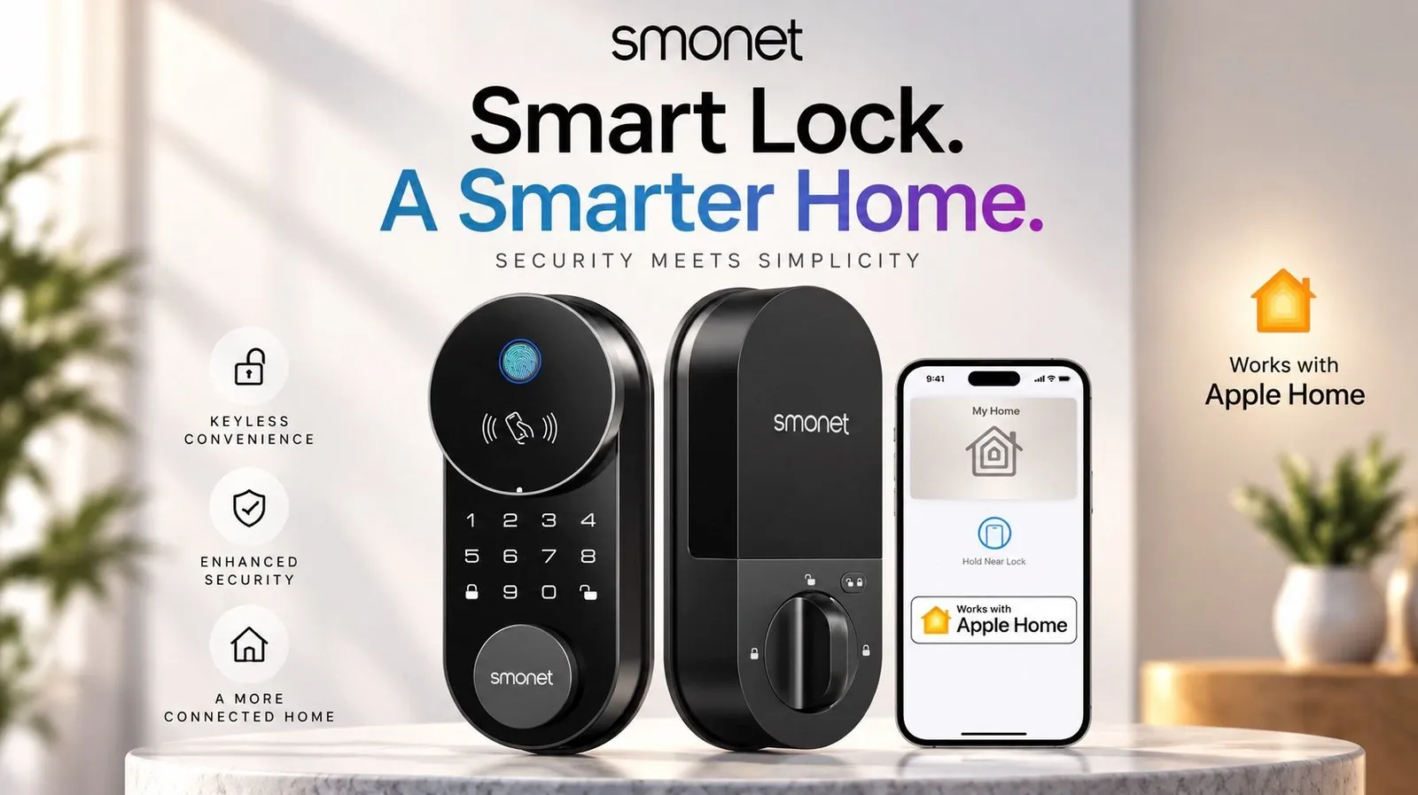 Unlocking the SMONET AH1 using an iPhone and Apple Home Key.