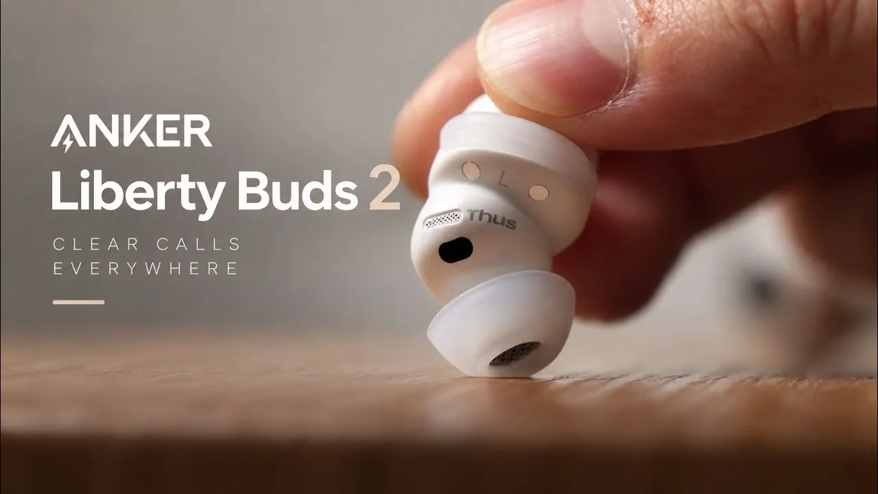 Person wearing the silver white Anker Liberty Buds 2 in their ear