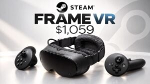 The front profile of the Steam Frame VR headset.