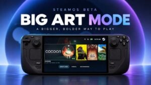The new Big Art Mode interface on the SteamOS dashboard.