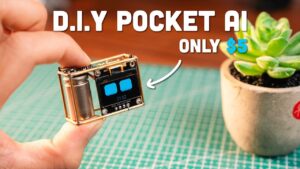 A small pocket-sized AI assistant resting on a desk.