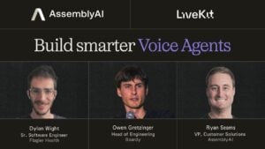 Speaker presenting on a stage about voice AI development.