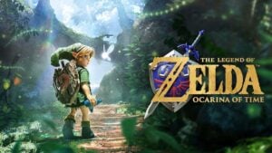 Link riding Epona in the updated Ocarina of Time environment.