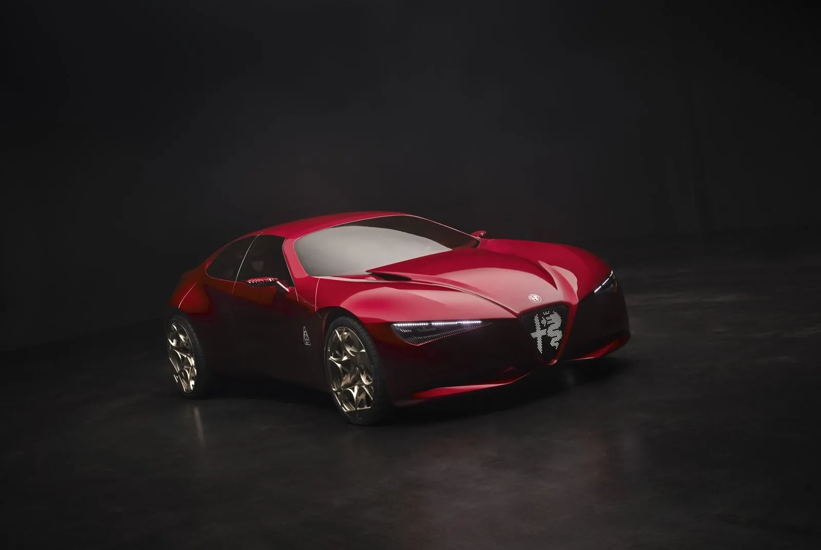 Driver-focused cockpit and bucket seats inside the Cuorerosso concept.