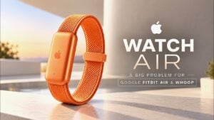 A conceptual mockup of a screen-free Apple Watch Air fitness band.