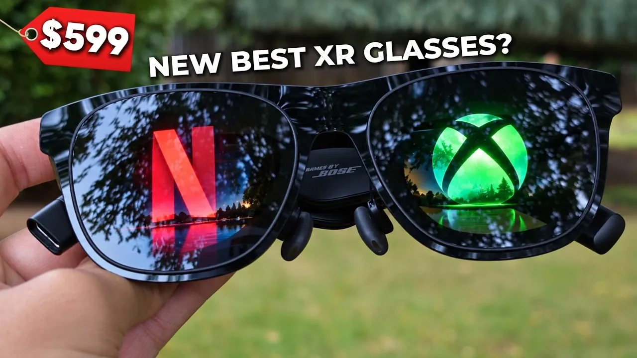 Front view of the XREAL 1 Pro+ AR glasses showing the electrochromic lenses.