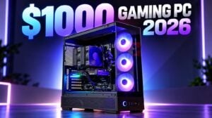 A fully assembled $1000 budget gaming PC inside an NZXT S50 RGB case.