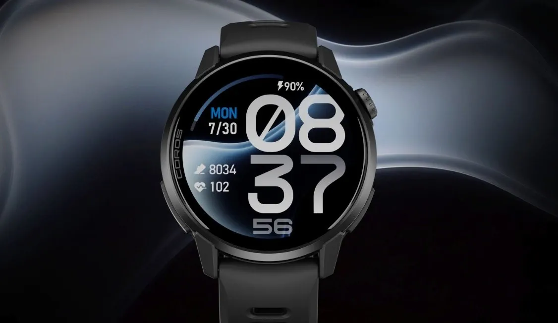 Close-up of the 1.47-inch AMOLED display showing workout data fields.