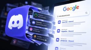 The Discord logo next to a Google search bar