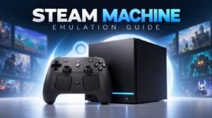 The EmuDeck installation menu showing easy and custom setup options on a Steam Machine.