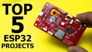 An ESP32 development board connected to a breadboard with jumper wires.