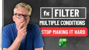 Formula bar displaying an Excel FILTER function with multiple conditions.