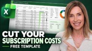 An Excel table tracking subscription names, categories, and monthly costs