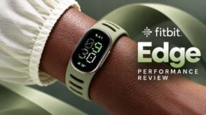 A Fitbit Edge fitness tracker worn on a user's wrist.
