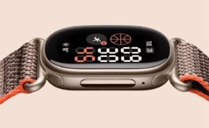 The Fitbit Edge fitness tracker showing the main watch face.