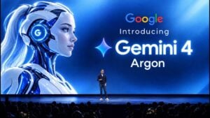 A bar chart comparing Gemini 4 Argon benchmark scores against other AI models.