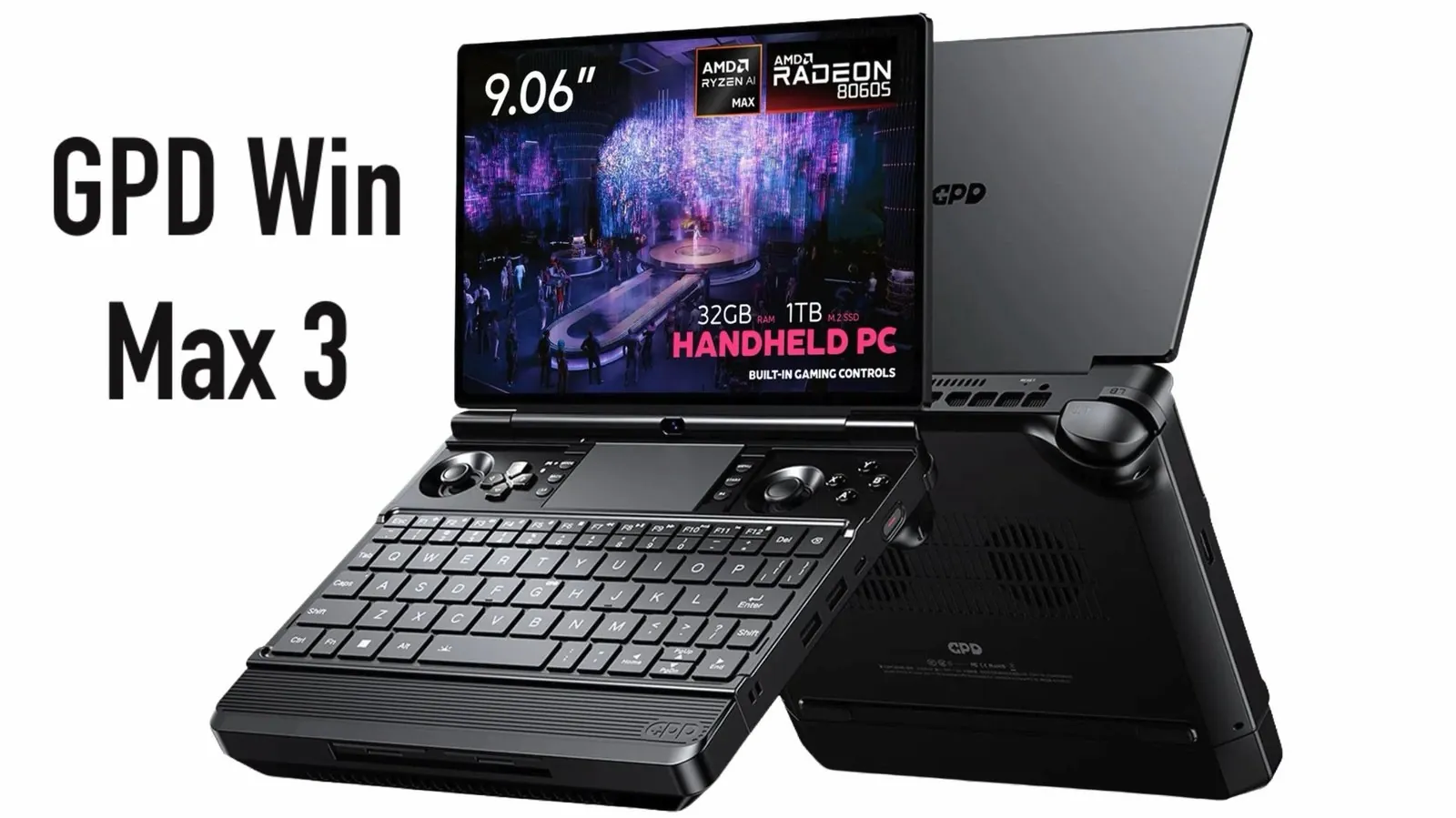 The 9-inch OLED display on the GPD Win Max 3 showing a colorful PC game.
