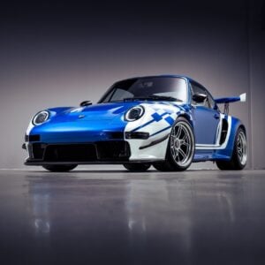 The Gunther Werks Brundle Edition Turbo parked on display for its debut at the Concours at Wynn Las Vegas.