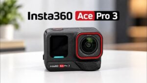 A front view of an Insta360 action camera.