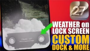 A smartphone displaying a live weather forecast on the lock screen.