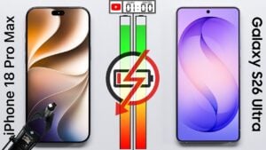 Side-by-side battery test results for three flagship smartphones.