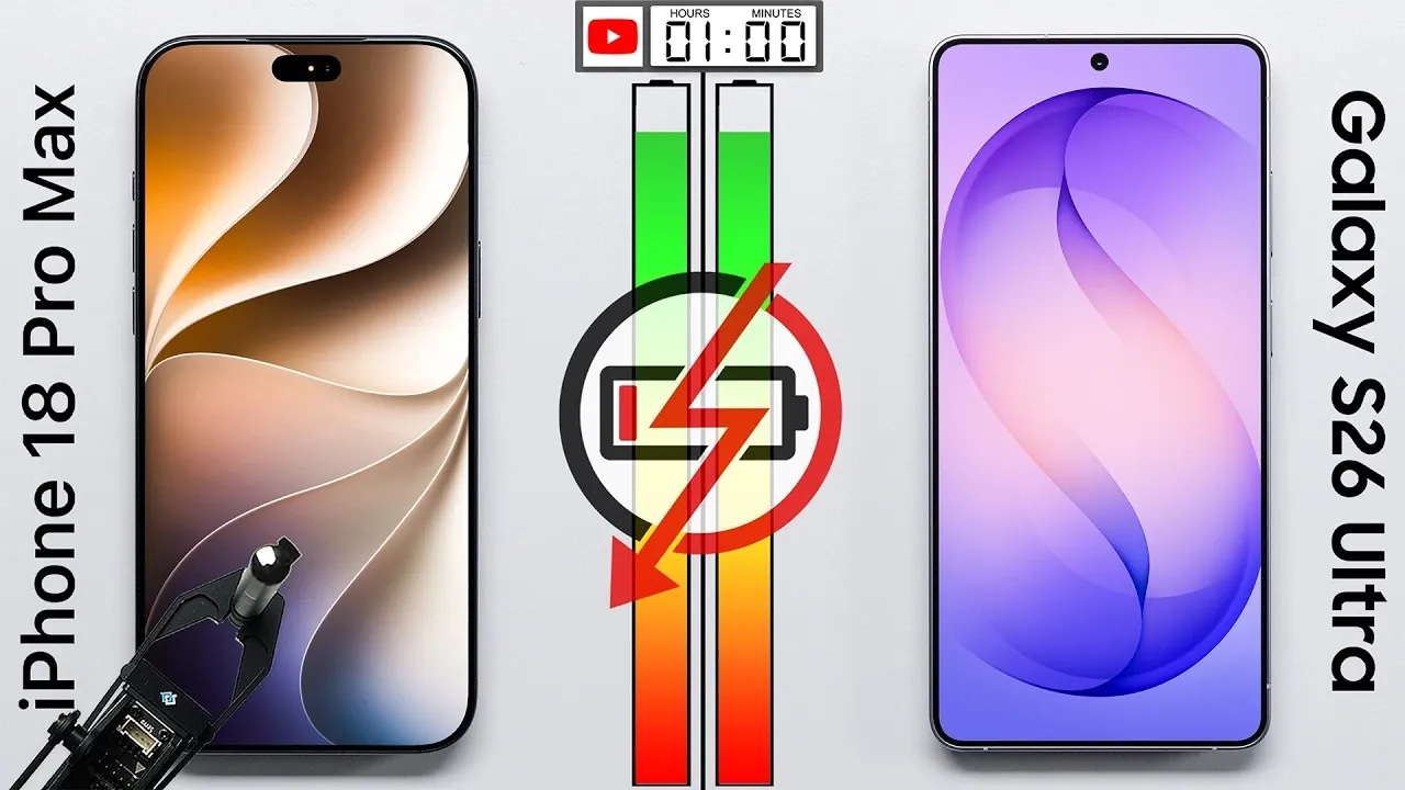 Battery drain graph comparing Apple, Samsung, and Google phones.