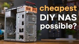 An open Lenovo ThinkCentre E73 desktop computer converted into a home NAS.