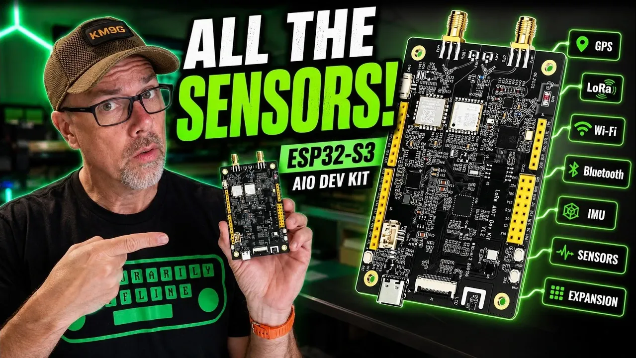 Close-up view of the ESP32-S3 dual-core processor on the development board.