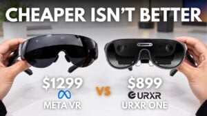 A person wearing the new Meta VR glasses in a brightly lit room