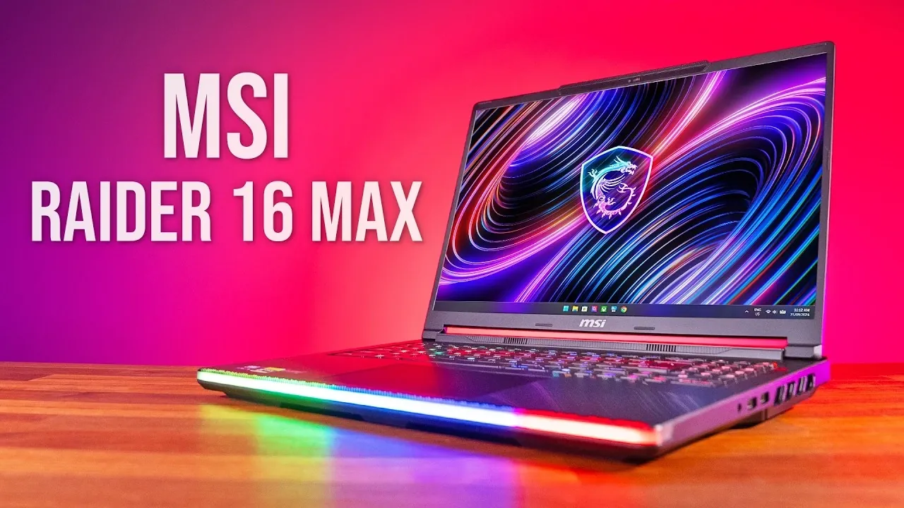 The MSI Raider 16 Max laptop running a high-performance video game.