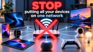 A diagram illustrating network segmentation between IoT and work devices.