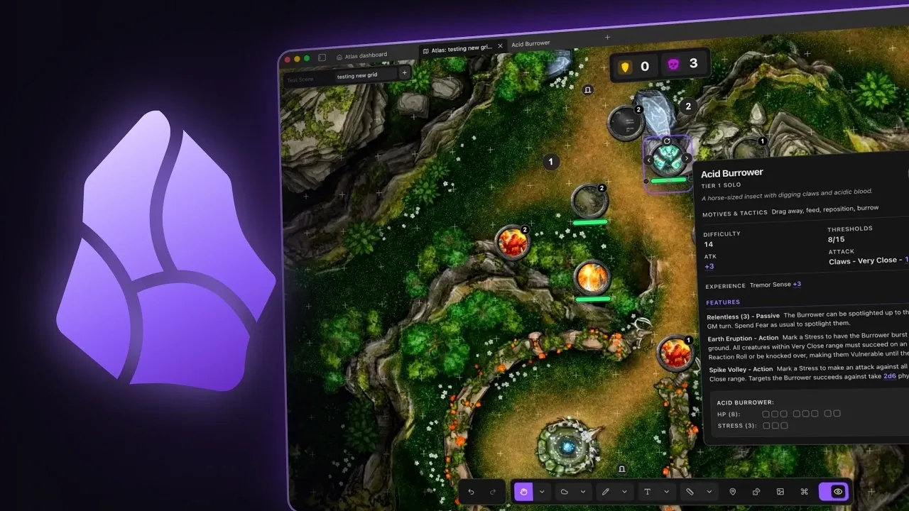A fantasy map with linked tokens and notes in Obsidian