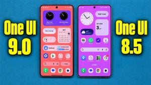 Side by side comparison of One UI 9 and One UI 8.5 home screens.