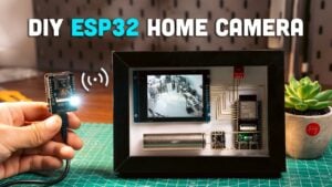 A custom security camera hidden discreetly inside a wooden picture frame.