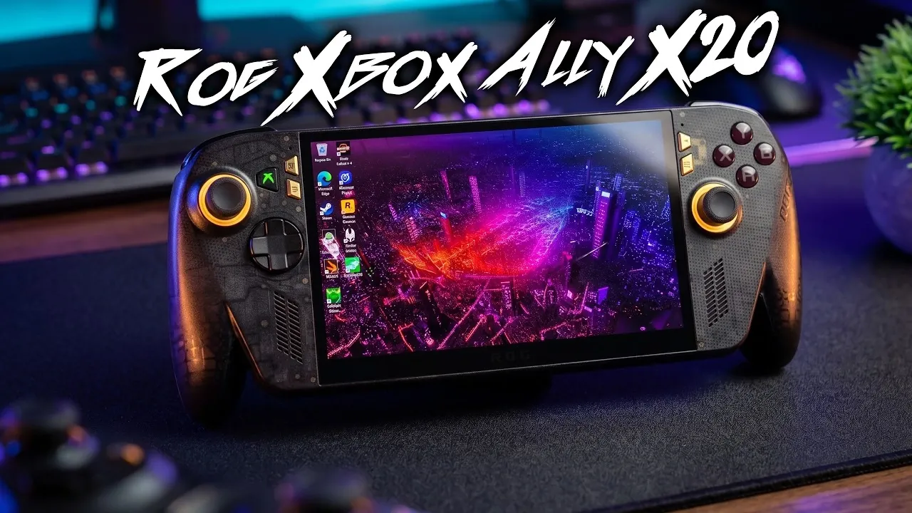 Close up of the 7.4-inch Nebula OLED display showing a vibrant game scene.