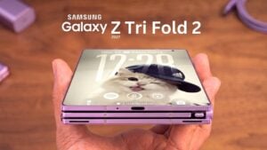 The rumored Samsung Galaxy Z TriFold 2 folded to display its cover screen.