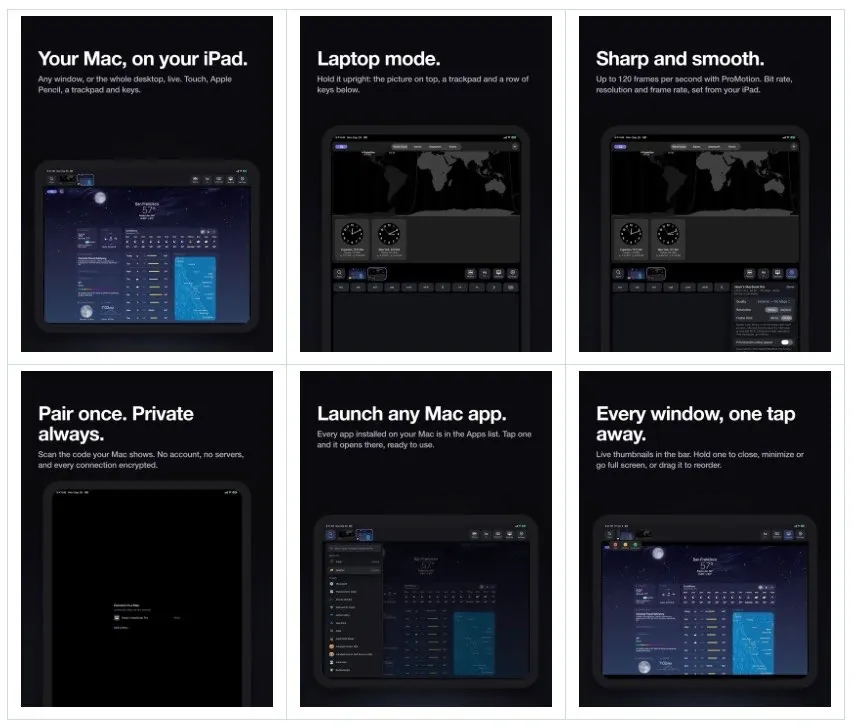 iPad screenshots from the App Store; on iPhone and iPhone Duo