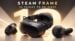 The Steam Frame VR headset resting on a desk next to a charging cable.