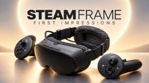 Front view of the Steam Frame VR headset.