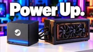 A modified Steam Machine connected to an external GPU.