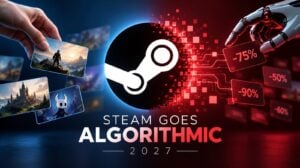 Steam interface highlighting personalized algorithmic game recommendations