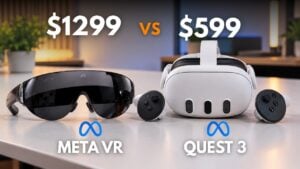 Side-by-side comparison of the Meta Quest 3 and the upcoming 2027 Meta VR headset.